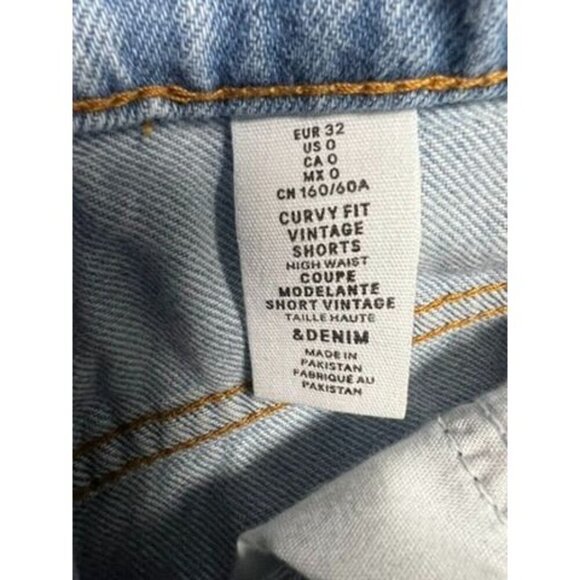 & DENIM Vintage High-Waisted Light Wash Denim Distressed Shorts, Raw Hem, BEACH - Picture 12 of 12